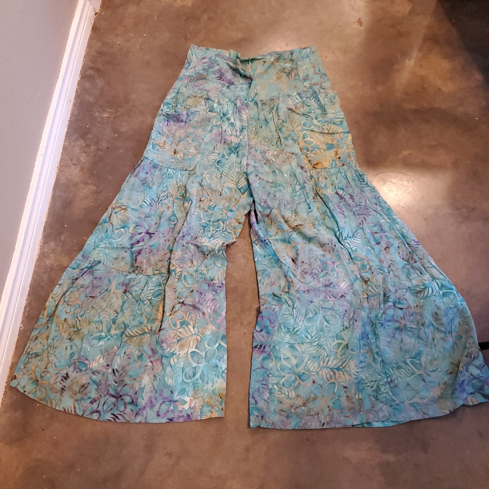 New W Tag Happy Bohemians Wide Leg Abstract Batik Print Pull-On Trouser Pant XL